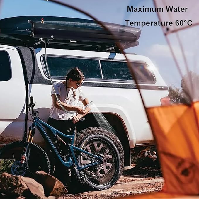 Portable Camping Car Shower4.76/5.28/7.93 Gallon Pressurized Water TankMax. 60°Cwith Car Wash NozzleRoof Installationfor TrucksOff Road VehiclesRvSUV18L