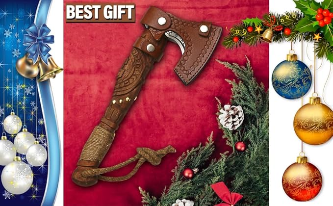 Custom Gift Forged Carbon Steel Viking Style Axe Bearded Axe with Rose Wood Shaft Tomahawk - Real Hatchet Best Gift for Christmas Anniversary Valentine's Day Birthday Premium Leather Sheath