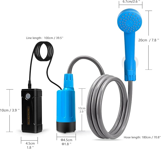 Portable Outdoor Shower with LED Lighting Battery-Driven Pump for Beaches Camping Gardens &amp Hiking