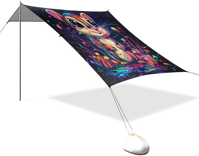 Cute Chipmunk2 Stable Beach Tent UPF50 Water-Resistant Shade Sun Shelter with Sand Shovel Sandbags for Camping Picnics Backyard &amp Fishing
