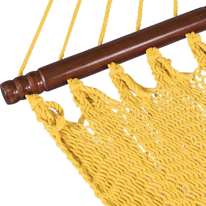 Lazy Daze Hammocks 10.5 FT Double 2 Person Caribbean Rope Hammock Hand Woven Polyester Hammock with Spreader Bars for Outside Outdoor Backyard Patio Poolside 450 LBS Capacity Yellow