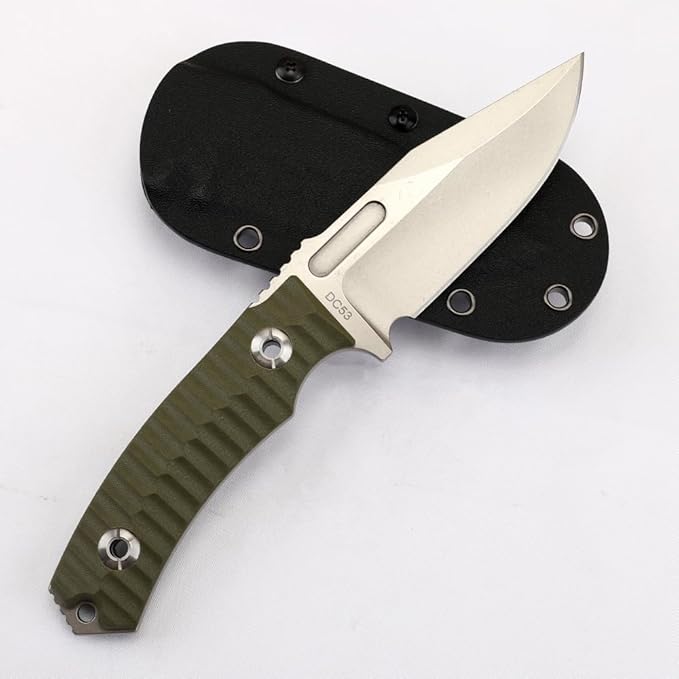 BD02 Fixed Edge Knife 22.9CM Stainless Steel Blade G10 Handle Full Edge EDC Tool Straight Knife for Work Camping Survival (Stone Wash Black Stone Wash White) (Green handle and white blade)