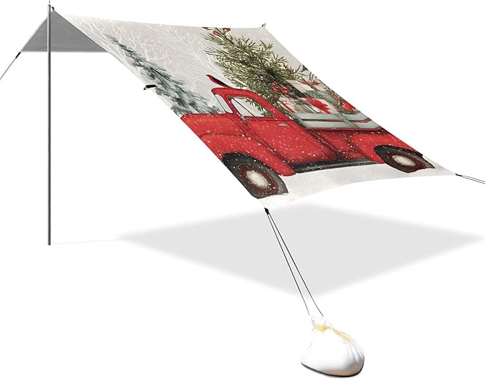 ALAZA A Red Truck Beach Tent Sun Shelter Portable Canopy Sunshade for Outdoor Camping Picnics Backyard Fun 10x9 ft