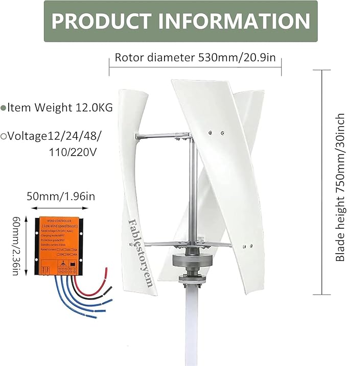10000W/12000W Wind Turbine Vertical Axis Permanent Maglev Generator Magnetic Levitation Vertical Axis Electric Power Generator 12V-220V with Controller(12000w12v)
