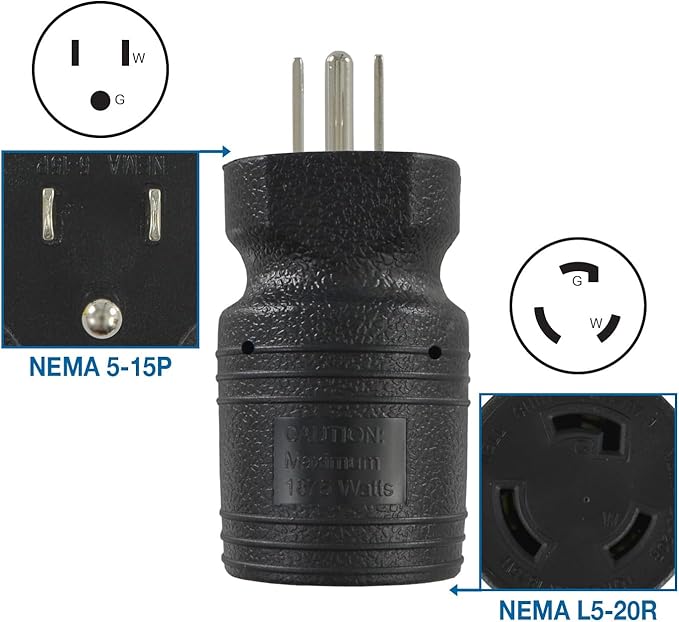 Conntek NEMA 5-15P to NEMA L5-20R Locking Plug Adapter 15 Amp to 20 Amp Plug Adapter