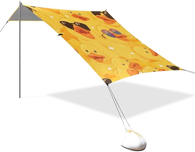 ALAZA Happy Duck and Sunglasses Beach Tent Sun Shelter Portable Canopy Sunshade for Outdoor Camping Picnics Backyard Fun 10x9 ft