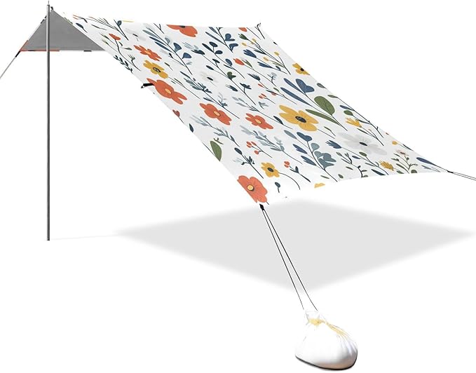 Little Wildflowers Foldable Beach Tent UPF50 Waterproof Portable Sun Shelter with Sand Pockets for Camping Picnics Backyard