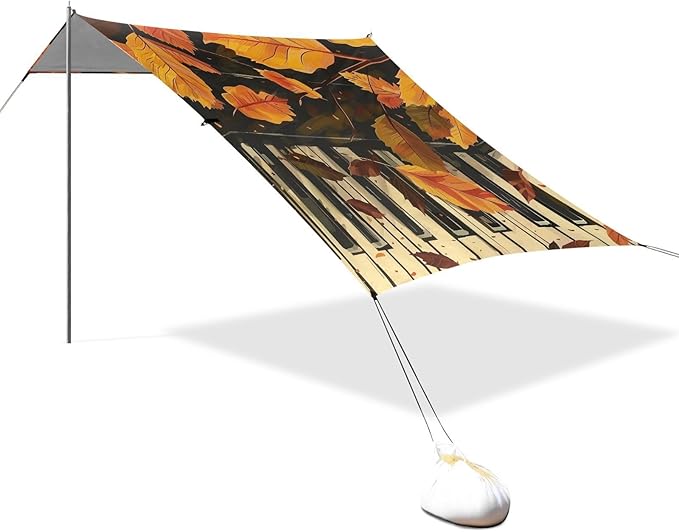 ALAZA Piano Keys Autumn Leave Beach Tent Sun Shelter Portable Canopy Sunshade for Outdoor Camping Picnics Backyard Fun 10x9 ft
