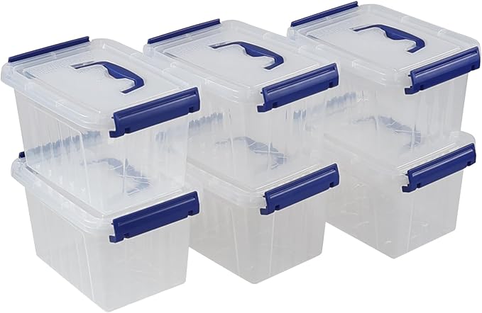 3 Quarts Plastic Storage Container Bin with Latching Lid Small Storage Bin Tote Stackable and Nestable Organizing Box Pack of 6 T