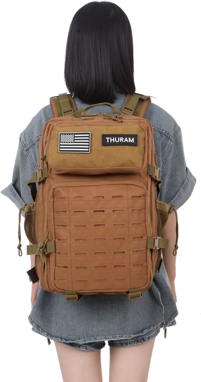 50L Tactical Military Backpack Waterproof Sturdy Bag for Hiking Camping Fishing Gym Backpack with Bottle Holder (Khaki)