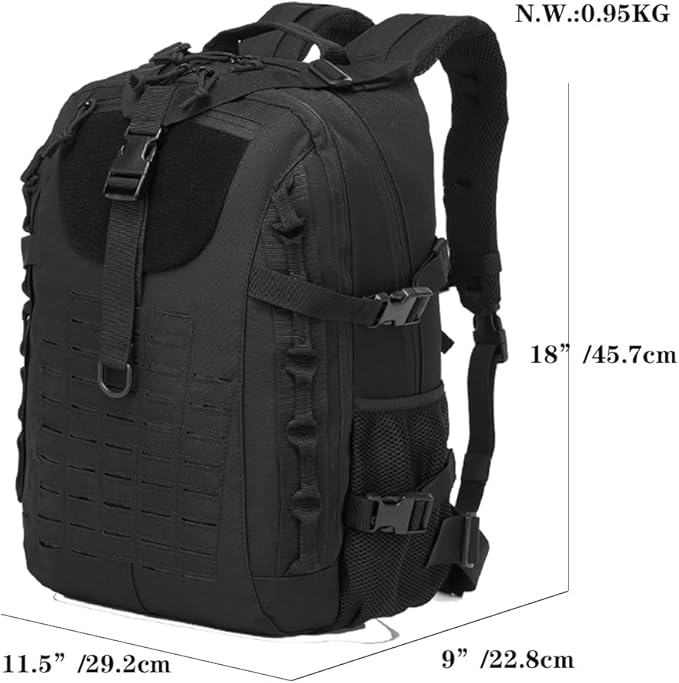 Military Tactical Backpack For Men Laser-Cut Molle Daypack 3 Day for HikingWorkingTravel (black)