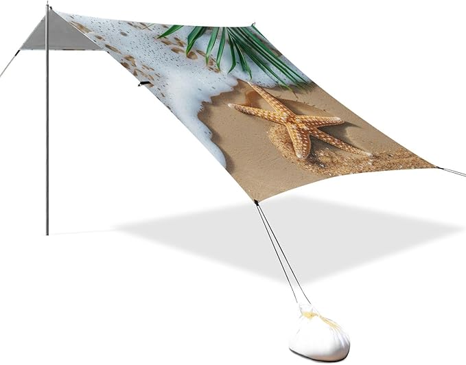 ALAZA Starfish Summer Beach Palm Sand Beach Tent Sun Shelter Portable Canopy Sunshade for Outdoor Camping Picnics Backyard Fun 10x9 ft