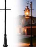 76 Black Cast Aluminum Lamp Post | with Crossbars &amp 2.36 Fitter Cap | Fits Threaded &amp Non-Threaded Lights | for Porch Yard Garden Driveway