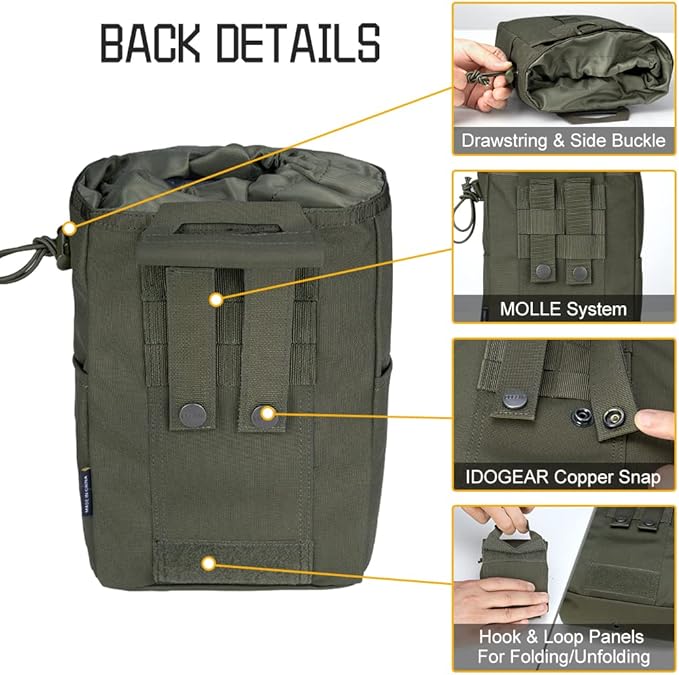 IDOGEAR Molle Dump Pouch Tactical Pouches Roll-up Drawstring Mag Pouches Foldable for Battle Belt Vest Plate Carrier Backpack Utility Folding Dump Pouch Waist Bag