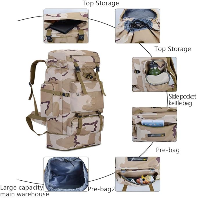 Large-Capacity Travel Bag Outdoor Backpack Men and Women 85L Camouflage Luggage Bag Hiking BackpackBlack