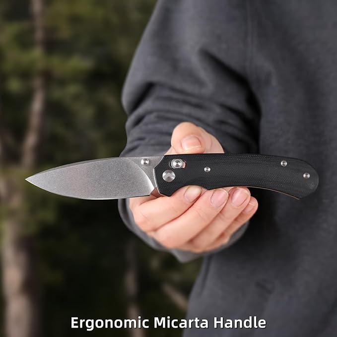 Folding Pocket Knife 3.31'' 154CM Blade EDC Knife Erogonomic Canvas Micarta Handle Pocket Knives for Men Hunting Hiking Survival Knives (Black)