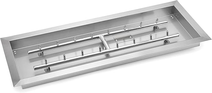 Stanbroil 30 x 10 Inch Upgrade Rectangle Fire Pit Pan with Jet Burner304 Stainless Steel Natural &amp Propane Gas Firepits for OutsideHigh Flame125000 BTU Max