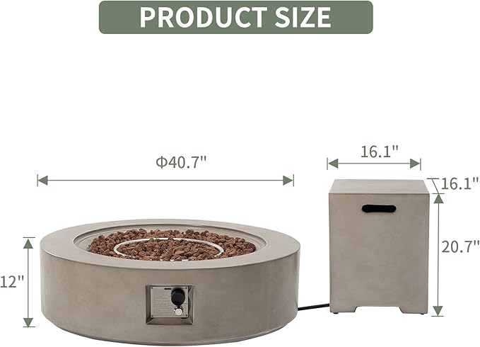 COSIEST 2-Piece Outdoor Propane Firepit Table Set w Tank Table Certified 42 inch Gray Fire Table (50000 BTU) w 16 inches Tank Cover Side Table 20lb for GardenPoolBackyard
