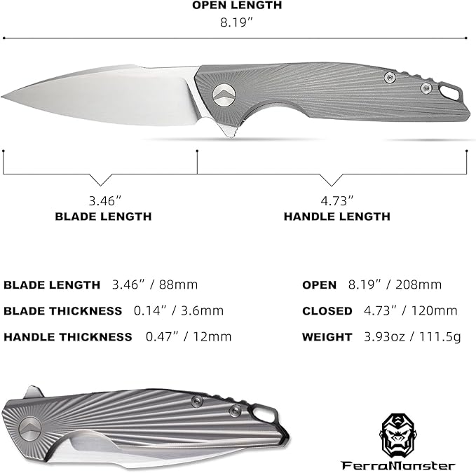 Folding Knife Pocket Knife EDC Knife with Clip Survival Knife Hunting Knife - M390 Steel Titanium Handle - Outdoor Hunting Hiking Survival Camping Knife with Sheath Gifts for Men (Grey)