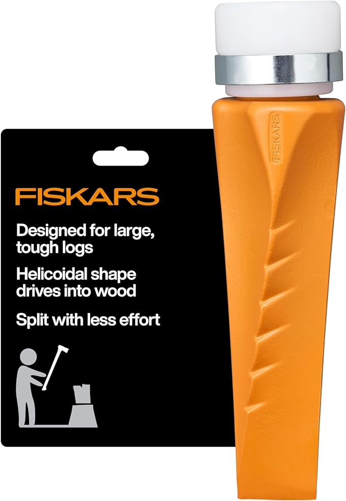 Fiskars HelixPlus Splitting Wedge for Large Logs – Forged Steel Wood Splitting Wedge with Spiral Design &amp Vibration-Dampening Striking Head 2.5 x 9.5 x 2.5