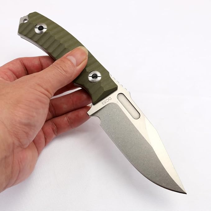 BD02 Fixed Edge Knife 22.9CM Stainless Steel Blade G10 Handle Full Edge EDC Tool Straight Knife for Work Camping Survival (Stone Wash Black Stone Wash White) (Green handle and white blade)