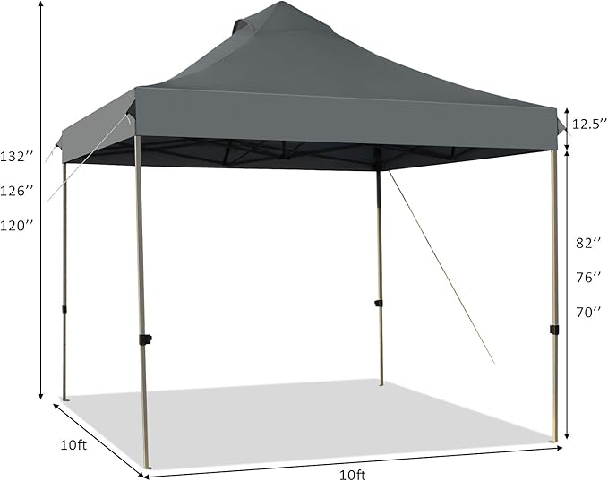 Tangkula 10x10 Ft Pop Up Canopy Easy Set-up Outdoor Tent Commercial Instant Shelter Portable Folding Canopy Tent w/Wheeled Carry Bag 3 Adjustable Heights Guy Ropes &amp Ground Stakes (Grey)