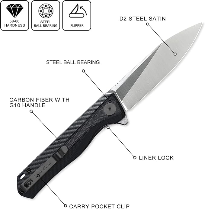 Petrified fish PF8183.54 D2 Blade104g G10 Handle Flipper Folding knife (Carbon fiber with G10 handle Satin)