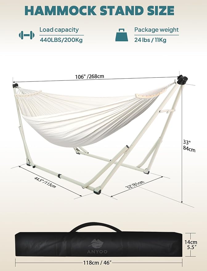 Anyoo 2 in 1 Hammock and Swinging Chair with Collapsible Steel Stand &amp Carrying CasePortable &amp AdjustableEasy Set Up for OutdoorIndoorPorch SwingPatioGardenCamping Trip