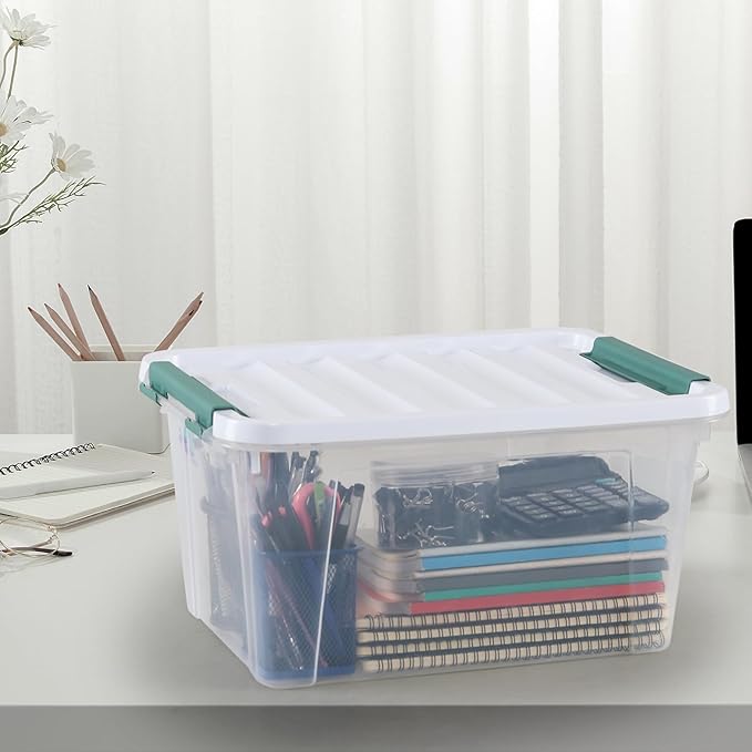 Jekiyo 4 Packs Large Latching Container Box 20 Quart Plastic Storage Bin
