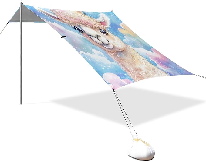 ALAZA Llama Cute Alpaca Watercolor Beach Tent Sun Shelter UPF50+ Protection Beach Shade Canopy w/ 4 Sandbags for Outdoor Camping Fishing Backyard Fun Picnic 10x9 ft