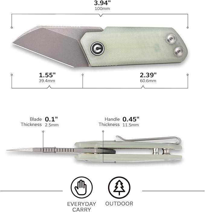 CIVIVI Ki-V Front Flipper Pocket Knife Double Detent Slip Joint Small Folding Knife with Deep Carry Pocket Clip For Easy EDC C2108A (Natural)