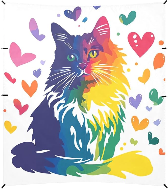 Rainbow Cat Heart Foldable Beach Tent UPF50+ Protection Easy Setup Portable Sun Shelter with Sandbags &amp Sand Shovel for Backyard and Camping