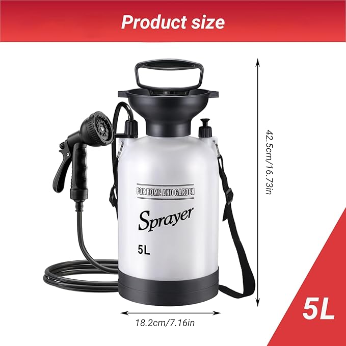 Portable Shower Portable Camping Shower 5L with 10 Modes Sprayer Head and 9.84ft Hose for Garden Picnic Hiking Beach Car Cleaning