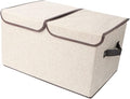 Luxshiny Large Storage Basket Lid with Handles Cotton Linen Storage Box Double Lids