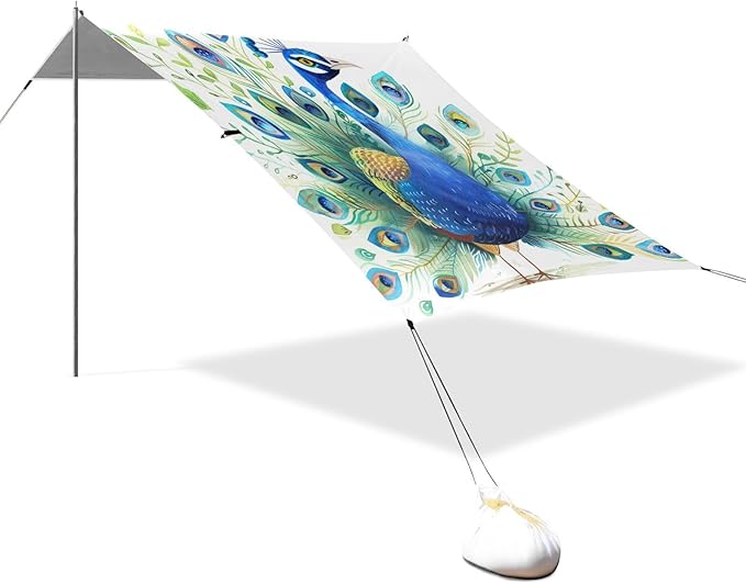 ALAZA Beatiful Peacock Beach Tent Sun Shelter Portable Canopy Sunshade for Outdoor Camping Picnics Backyard Fun 10x9 ft