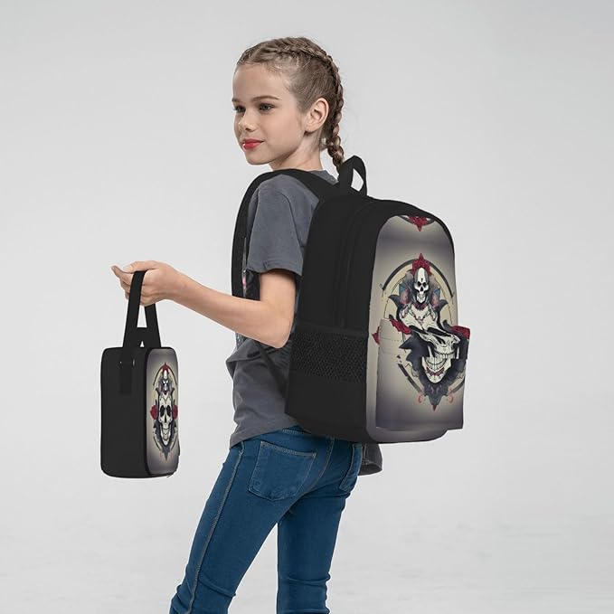 3pcs Backpack Sets Skull Yoga Printed Backpacks Set With Lunch Bag Pencil Pouch