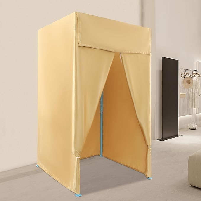 Portable Privacy Dressing Room Height Adjustable Canopy Changing Room for Indoor Photoshoots Camping Pool 3.28 * 3.28 * 6.56ft (Champagne Gold)