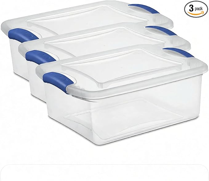 (3 pack) 15 Quart Clear Latching Storage Bin with Lid Stackable Plastic Bin for Shelves Closet &amp Craft Organization