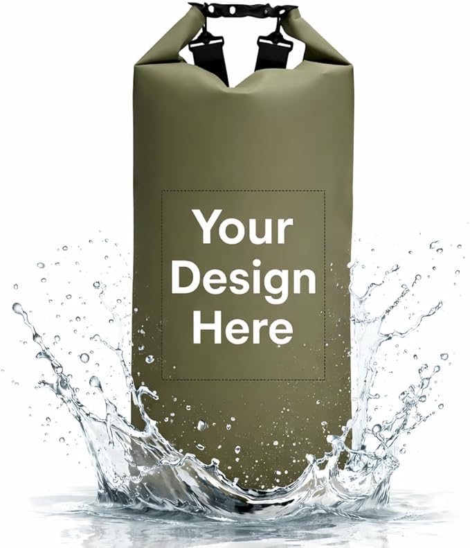 Custom Waterproof Dry Bags - Personalized 5L/10L/20L/30L Floating Lightweight Bags for Kayaking/Fishing/Camping Customizable with Club Logo (Multiple Colors) (Dark green)