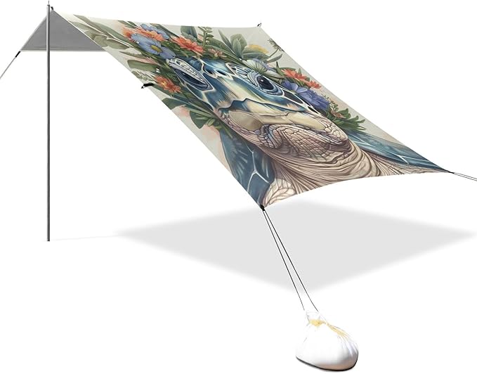ALAZA Turtle Wreath of Flower on Head Beach Tent Sun Shelter Portable Canopy Sunshade for Outdoor Camping Picnics Backyard Fun 10x9 ft