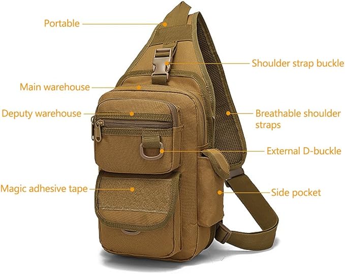Tactical Backpack Waterproof Military Cross-body Molle Sling Shoulder Backpack Chest Bag for Outdoor Every Day Carry (Mud Color)