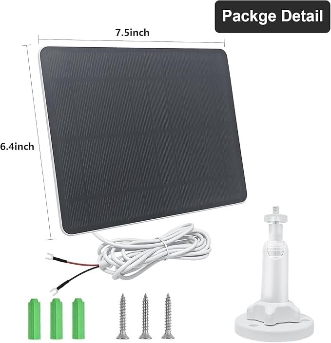 Solar Panel Charger Compatible with Ring Video Doorbell 3/3+/4 Battery Video Doorbell Plus 13.2ft Waterproof Charging Cable 360°Adjustable Mount5W 5V 7.5 * 6.4 (1)