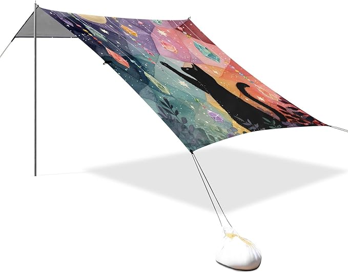 ALAZA Cat Stone Beach Tent Sun Shelter Portable Canopy Sunshade for Outdoor Camping Picnics Backyard Fun 10x9 ft