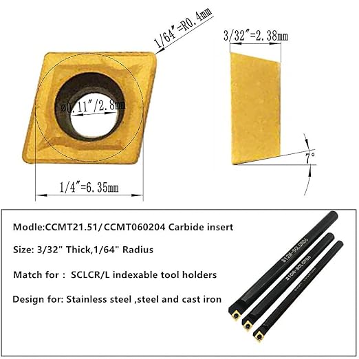 CCMT21.51 CCMT060204 DCMT21.51 DCMT070204 Carbide Turning InsertsCCMT Insert DCMT Insert Mutilayer Coated Lathe Replacement Inserts for Lathe Turning Tool Holder Boring Bar20 Pieces
