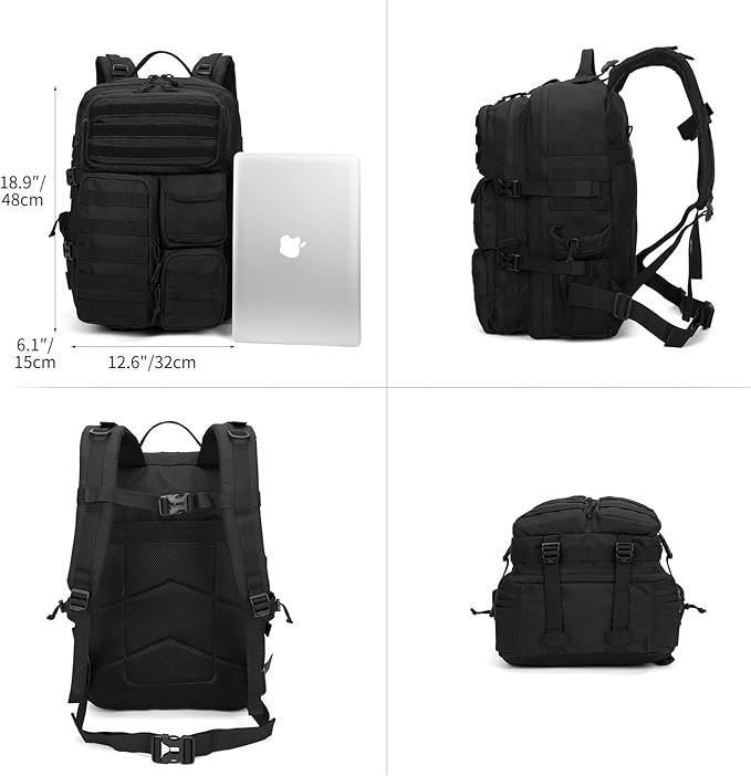 Wotony Tactical Backpack - Military waterproof backpack with multiple pockets and tactical gear for the outdoors (Black 45L)