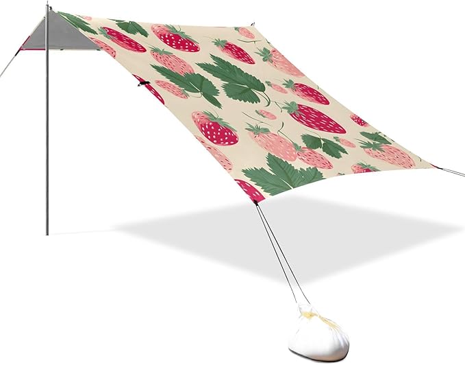 ALAZA Hand Drawn Strawberry Pattern Beach Tent Sun Shelter Portable Canopy Sunshade for Outdoor Camping Picnics Backyard Fun 10x9 ft