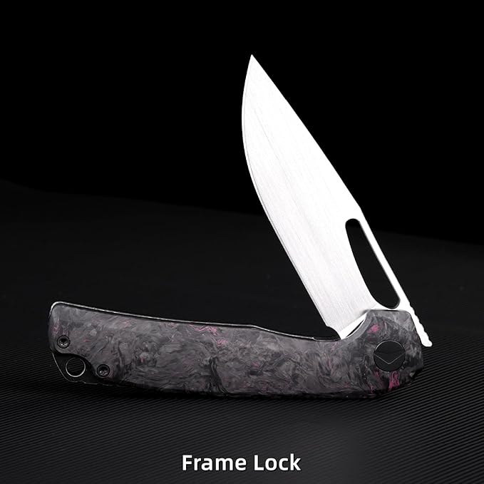 Pocket Knife 3.5 M390 Blade Folding Knife Hunting Knife Survival Knife with Pocket Clip EDC Knives for Hunting Camping Survival Outdoor Fishing Hiking (Purple&ampBlack)