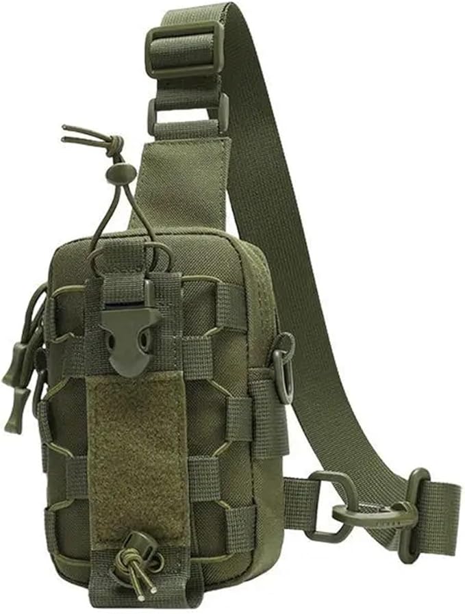 Tactical Sling Front Chest Bag Outdoor Water Bottle Pouch Hiking Trekking Phone Crossbody Climbing Shoulder Backpack Fanny Pack(Green)