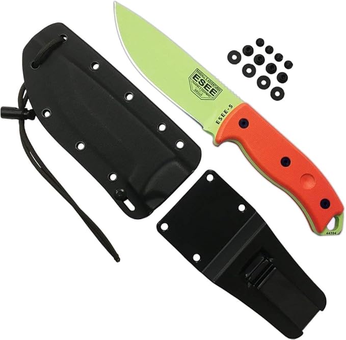 ESEE Authentic Model 5 Tactical Survival Fixed Blade Knife - Ambidextrous Kydex Sheath - SERE Team Designed (ESEE-5P-VG-E)
