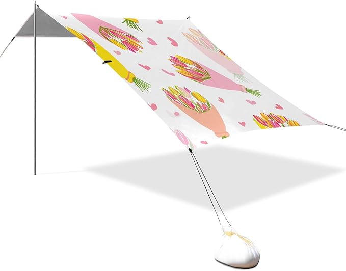 Beach Canopy with Windproof Ropes &amp Sandbags Beach Tent Sun Shade Sun Shelter for Camping Trips Fishing Backyard Fun or Picnics Bouquet
